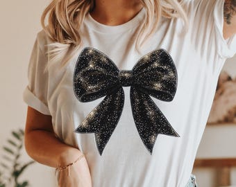 Black Glitter Bow PNG File, Girly Sublimation Design (Digital Download)