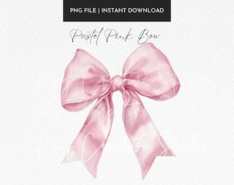 Pastel Pink Coquette Bow Watercolor Clipart PNG (Digital Download)