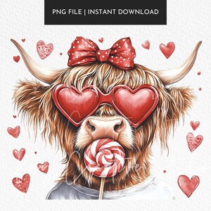 Highland Cow png, Valentine Coquette Png, Valentine&#39;s Day, Retro Valentine Png, Valentine Heart Png, Love Png, Sublimation Designs