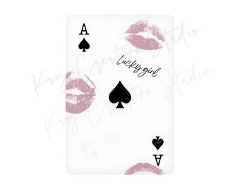 Pik-Ass Kuss PNG, glückliches Mädchen Spielkarte Clipart (digitaler Download)