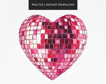Disco Valentine Heart PNG, Coquette Design (digitaler Download)
