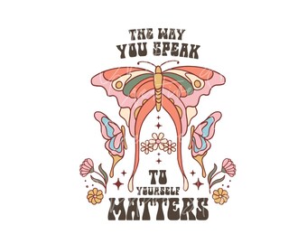 Retro Butterfly Mental Health PNG, Positive Vibes (Digital Download)