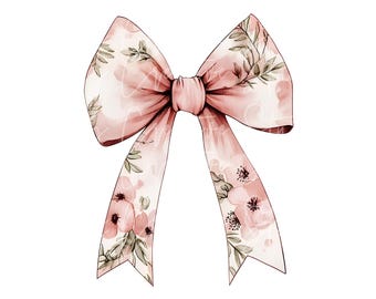 Pink Floral Bow PNG, Coquette Illustration (Commercial Use Digital Download)