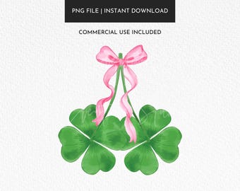 Coquette St Patrick's Day Clover PNG, Pink Bow (Digital Download)