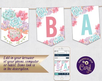 Succulent Banner, Succulent Baby Shower, ID139