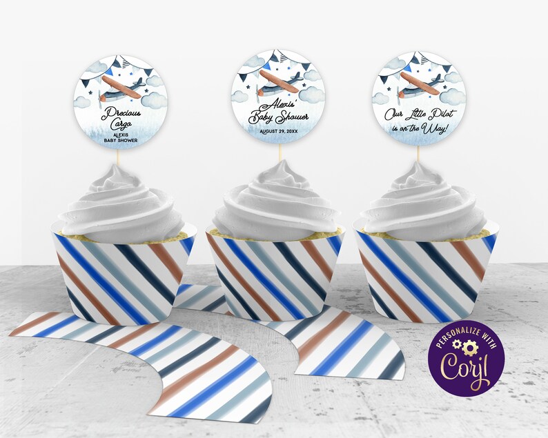 Airplane Cupcake Toppers and Cupcake Wrappers Travel Baby Shower Airplane Cake Toppers Vintage Airplane Airplane Party Decor