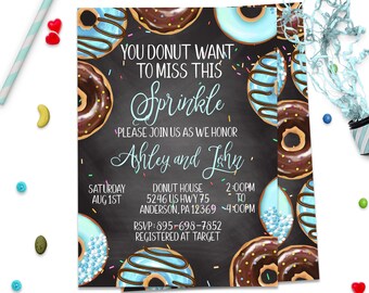 Donut Uitnodiging, Sprinkle Uitnodiging, Donut Baby Douche, ID 193