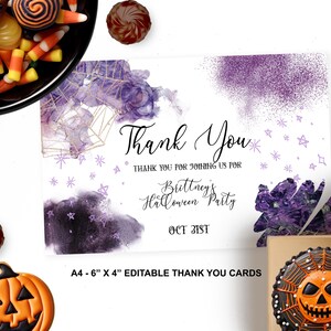 Biglietti di ringraziamento per la festa di Halloween con acquerello viola Biglietti di ringraziamento per la festa di Halloween modificabili Idee per feste di Halloween per adulti ID261