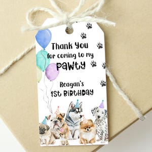 Let&#39;s Pawty First Birthday Editable Favor Tags Dog First Birthday Party Puppy 1st Birthday Party Favor Tags ID225