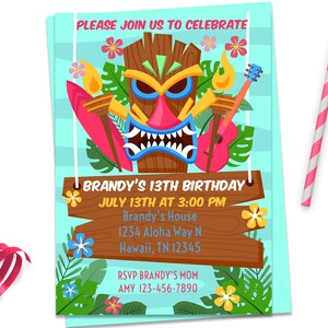 Luau Invitation, Tropical Invitation, Luau Birthday Party, ID113
