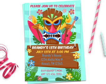 Luau Invitation, Tropical Invitation, Luau Birthday Party, ID113