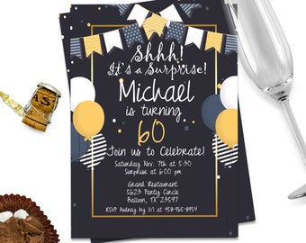 Any Age, Surprise Birthday Invitation, Man Birthday Invite, ID147