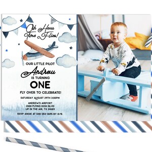 Editable Airplane Birthday Photo Invitation Pilot Invitations Plane Birthday Airplane Photo Invite Invitation Airplane First Birthday ID192