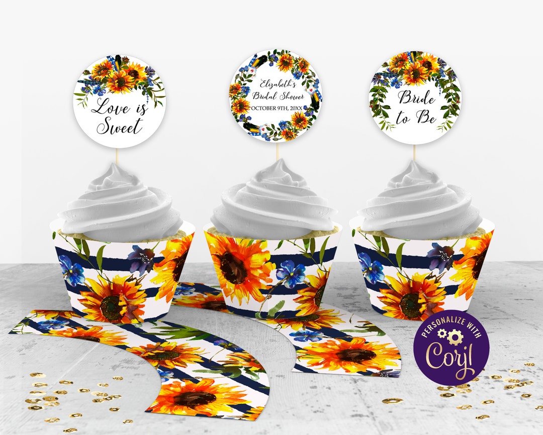 Sunflower Cupcake Toppers, Sunflower Cupcake Wrappers, Sunflower Theme