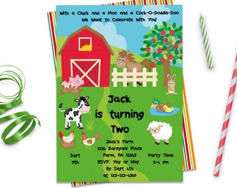 Editable Farm Birthday Invitation Boy Farm Animals Barnyard Birthday Party Animals Printable Invitation Digital Template ID110