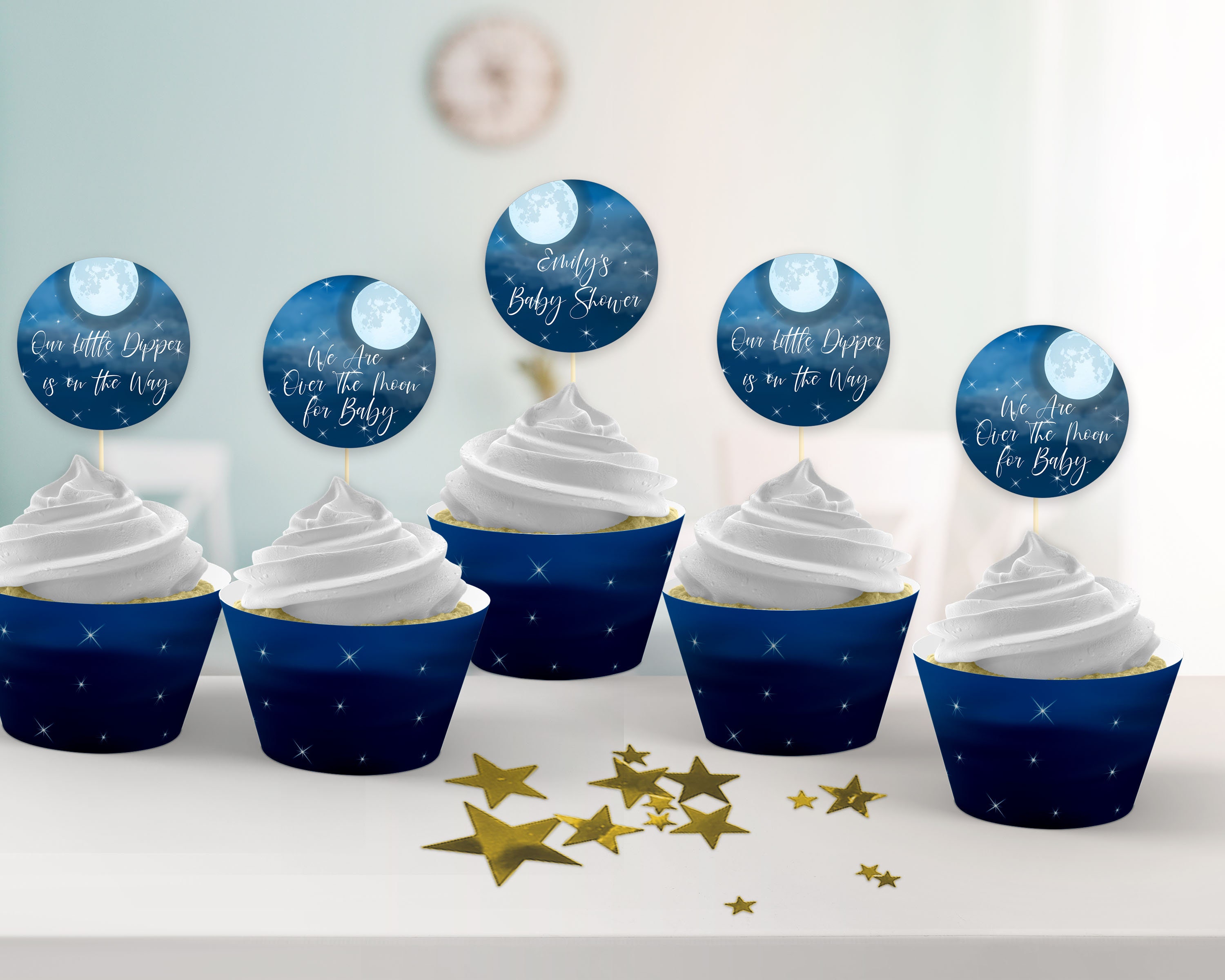 Moon and Star Cupcake Toppers and Cupcake Wrappers ID158 | Etsy