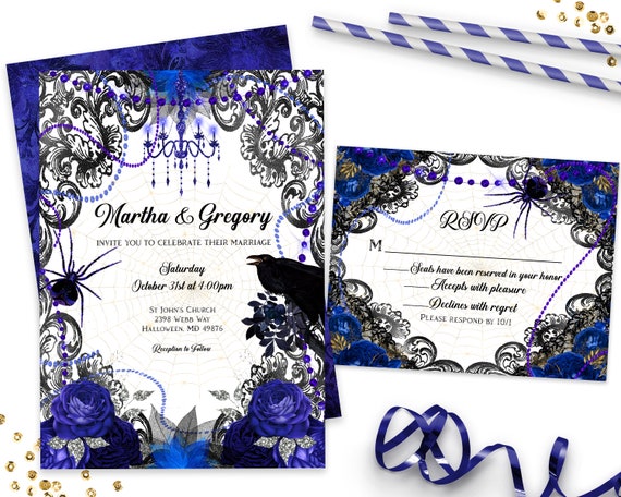 Gothic Halloween Wedding Invitations, October Wedding Invite, Skull Wedding, Gothic Invitation Set, Halloween Wedding Invitation,  ID190