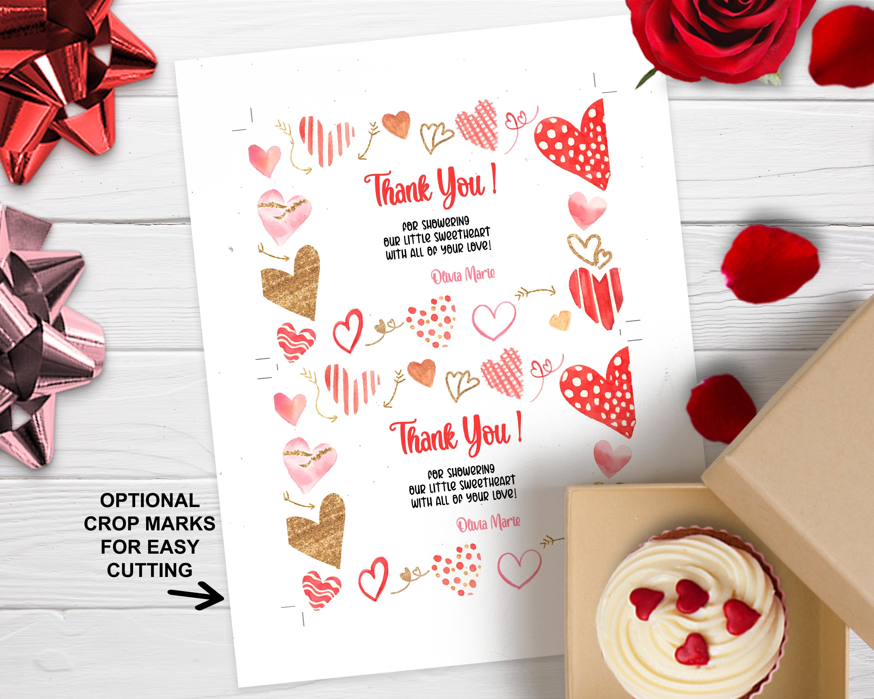 Editable Valentines Day Thank You Cards Heart Baby Shower Thank You ...