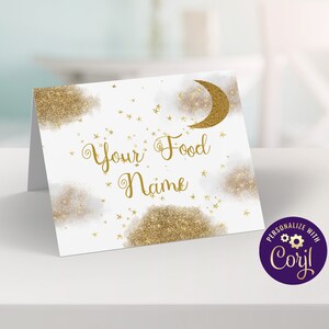 Twinkle Twinkle Little Star Food Tent Cards, Gold Star Baby Shower Placecards, ID177