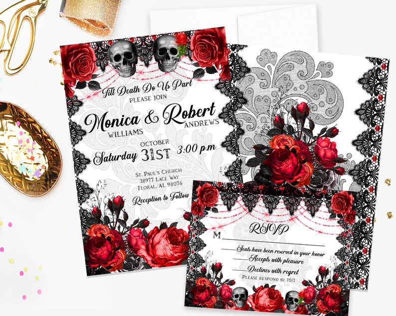 Halloween Wedding Invitation Gothic Halloween Wedding Etsy