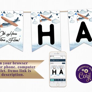 Editable Airplane Birthday Banner Time Flies Banner Airplane Party Vintage Airplane Party Decor 1st Birthday Plane Banner, ID192