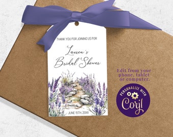 Lavender Bridal Shower Favor Tags Editable Lavender Thank You Tags Lavender Bridal Shower Decor Lilac Bridal Shower Tag Templates ID223