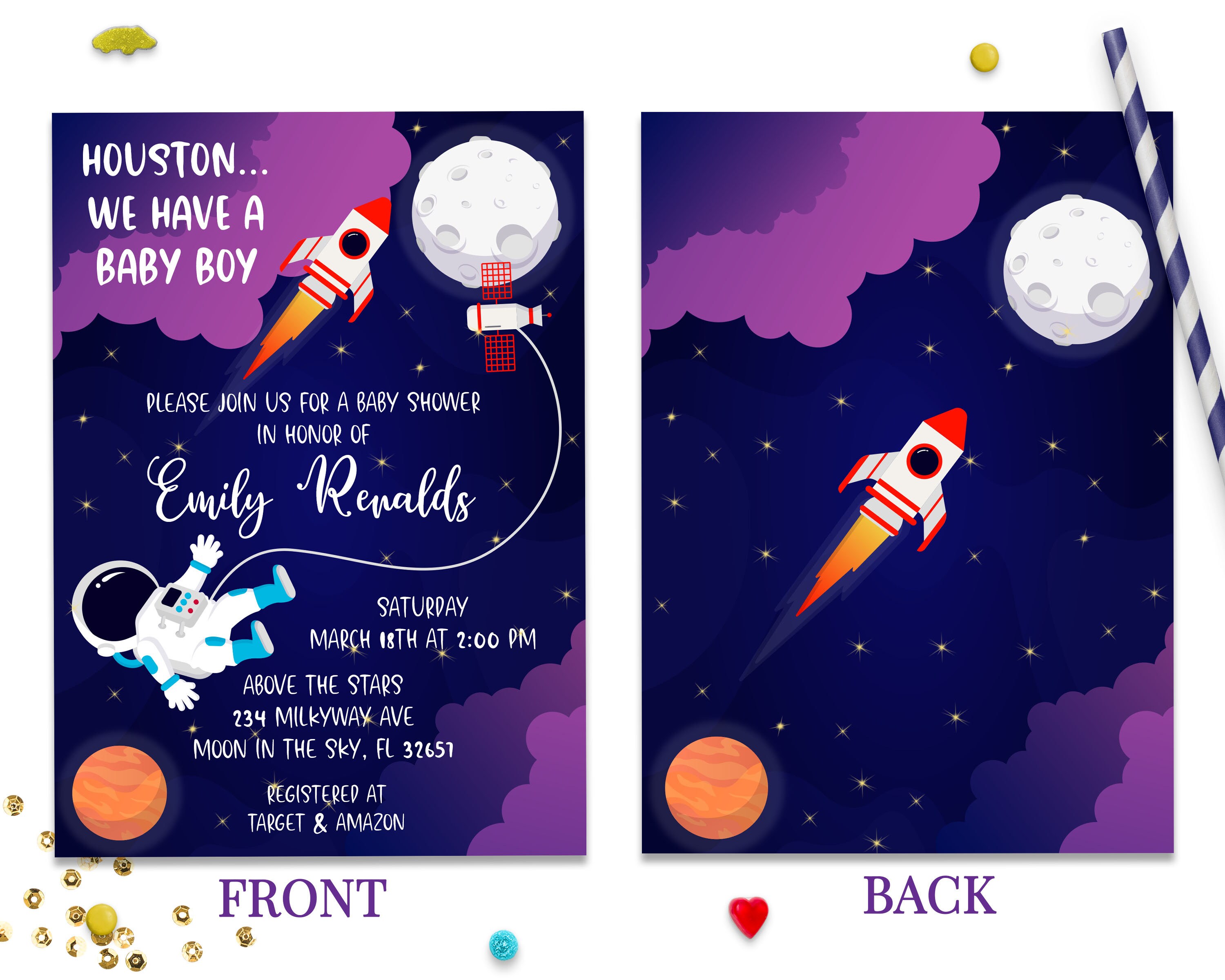 Editable Space Baby Shower Invitation Astronaut Rocket Etsy