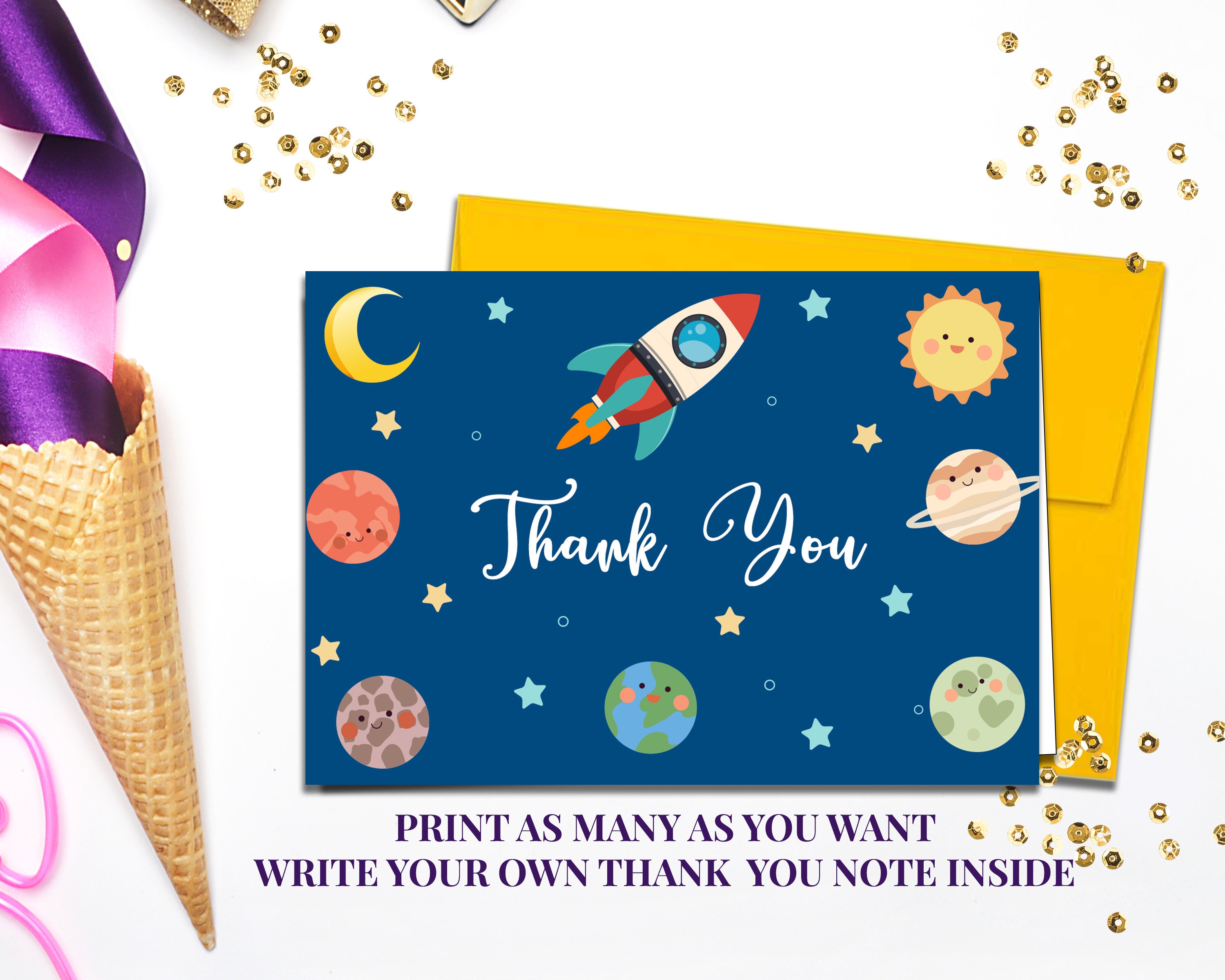 Space Themed Thank You Cards Baby Boy Shower Thank You Cards | Etsy
