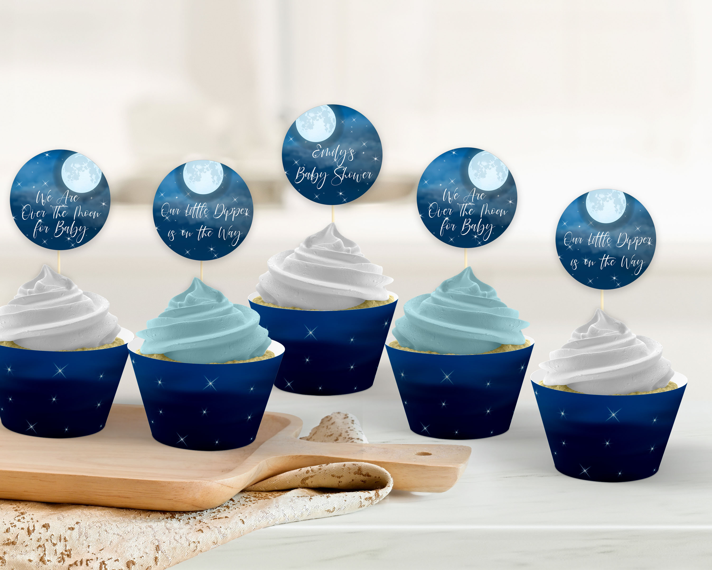 Moon and Star Cupcake Toppers and Cupcake Wrappers ID158 Etsy