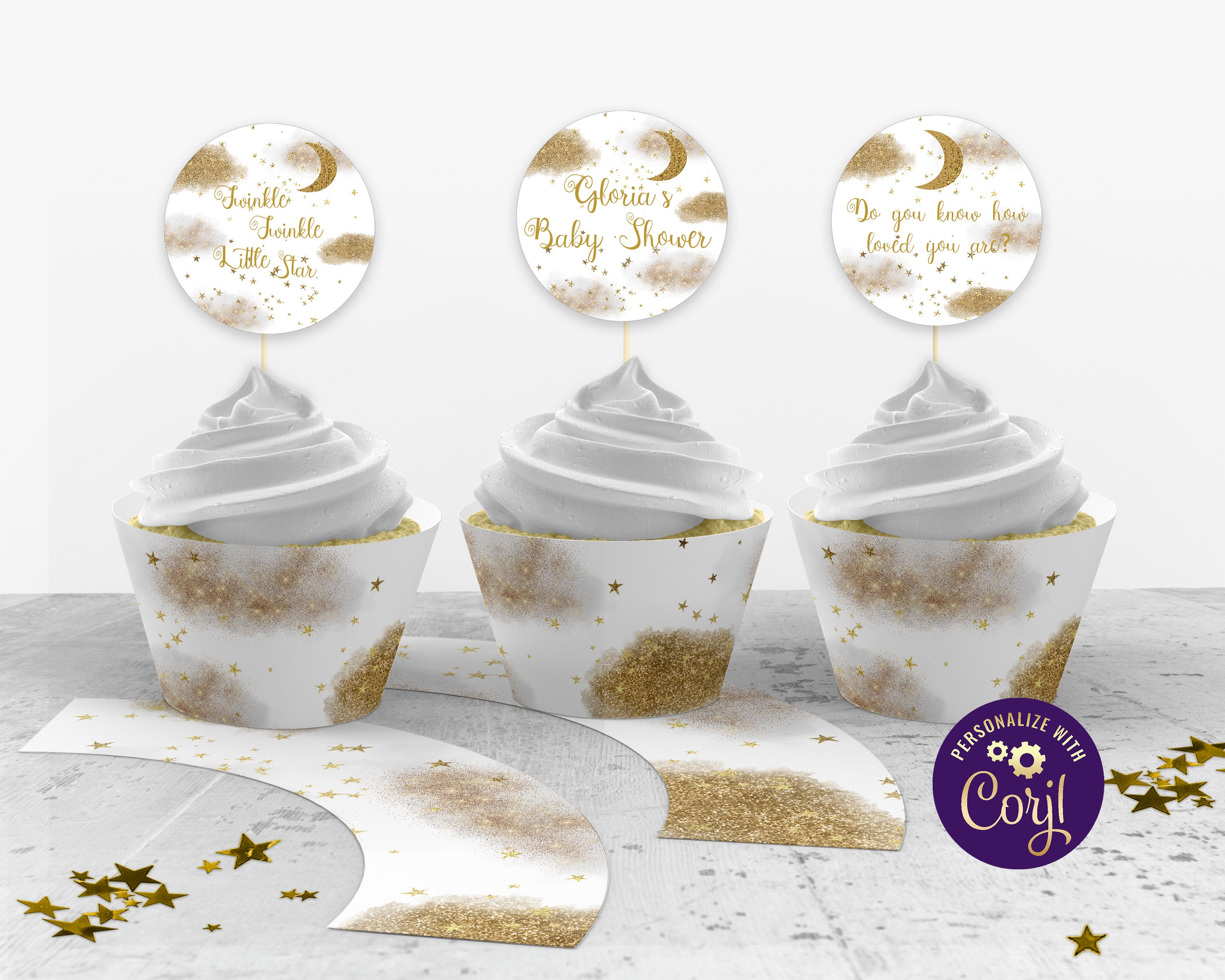 Twinkle Twinkle Little Star Cupcake Toppers and Cupcake Wrappers Printable Cupcake Toppers Baby Shower ID177