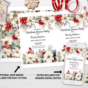 Editable Poinsettia Christmas Party Invitation Xmas Invitation Holiday Evite Classy Christmas Gift Exchange Party Family Gathering ID257 image 6