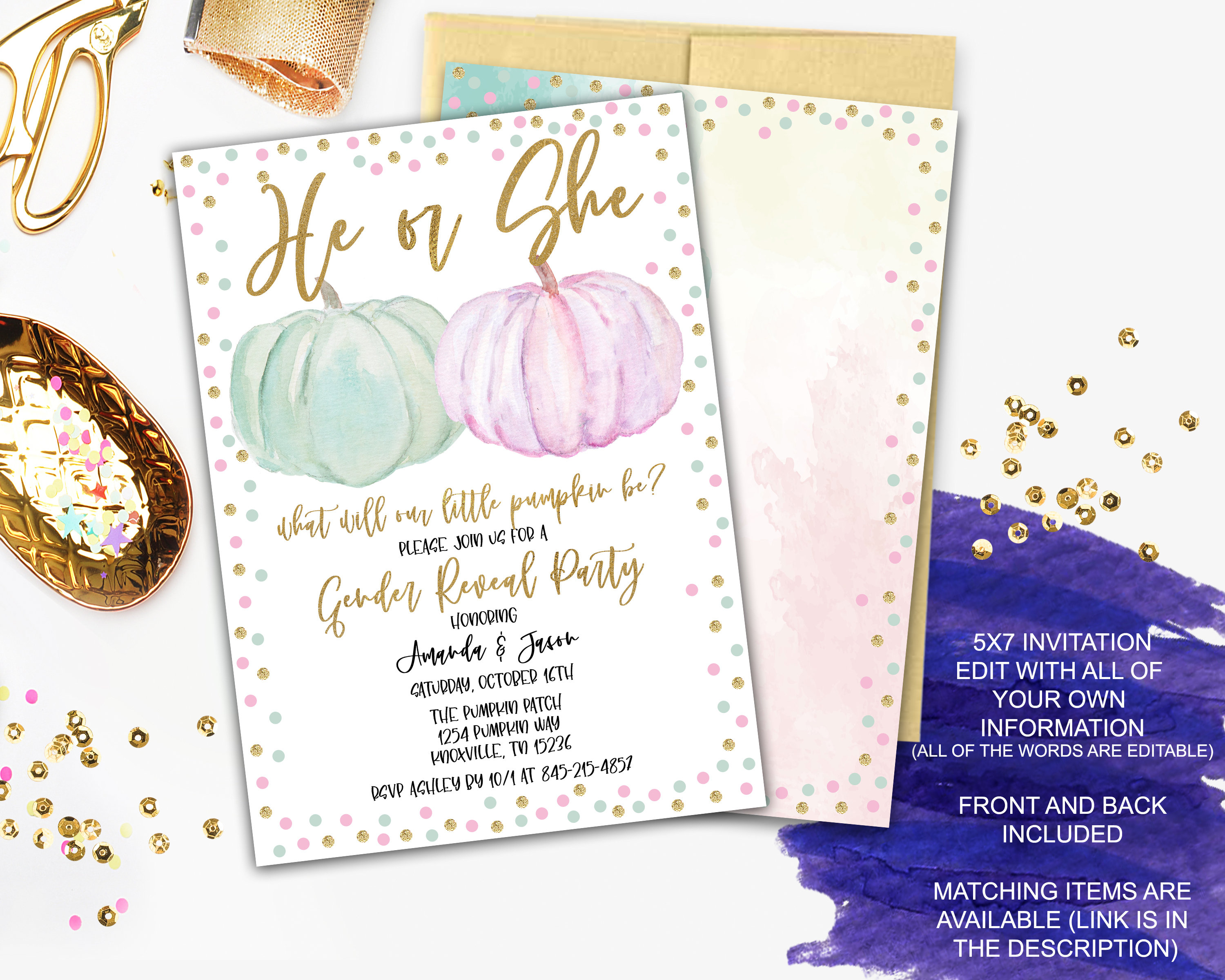 Pumpkin Gender Reveal Invitation Fall Gender Reveal Etsy