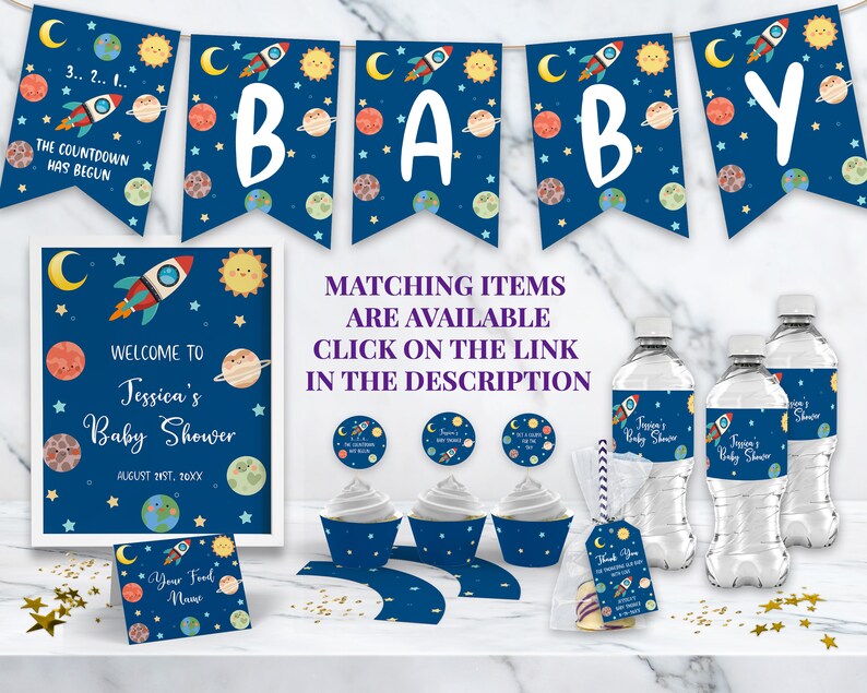 Outer Space Water Bottle Wrappers Space Themed Baby Shower Water Bottle Labels ID160