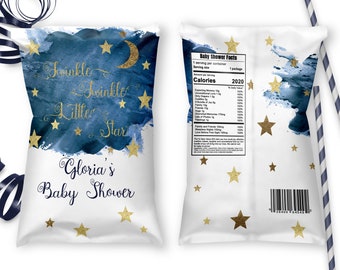 Twinkle Twinkle Little Star Chip Bag Template Printable Custom Baby Shower Chip Bags Template Editable Download , ID137