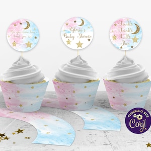 Twinkle Twinkle Little Star Gender Reveal Cupcake Toppers and Cupcake Wrappers, ID172