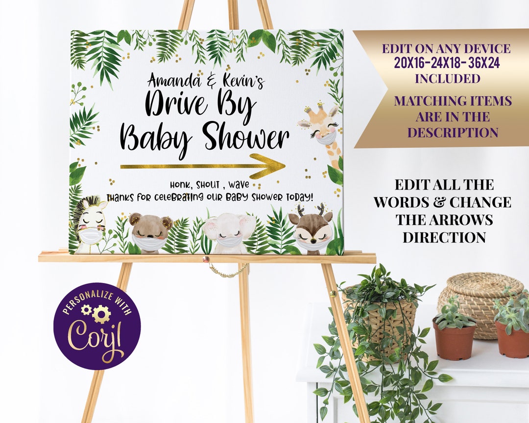 Editable Drive by Baby Shower Sign Drive up Baby Shower Sign Drive