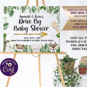 Editable Drive by Baby Shower Sign Drive up Baby Shower Sign Drive Through Shower Quarantine Animals Jungle Sprinkle Template Corjl ID178