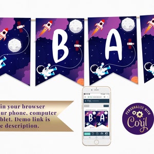 Editable Outer Space Banner, Astronaut Banner, Rocket Banner, ID159