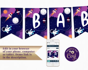 Banner editable del espacio exterior, Banner de astronauta, Banner de cohete, ID159