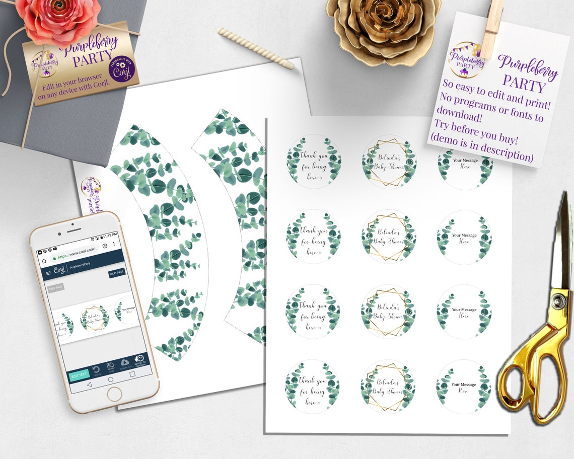 Greenery Cupcake Toppers and Cupcake Wrappers Eucalyptus Baby - Etsy