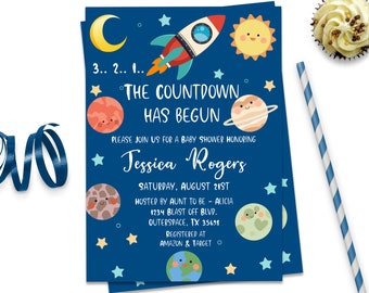 Space Themed Baby Shower Invitation Editable Template, ID160