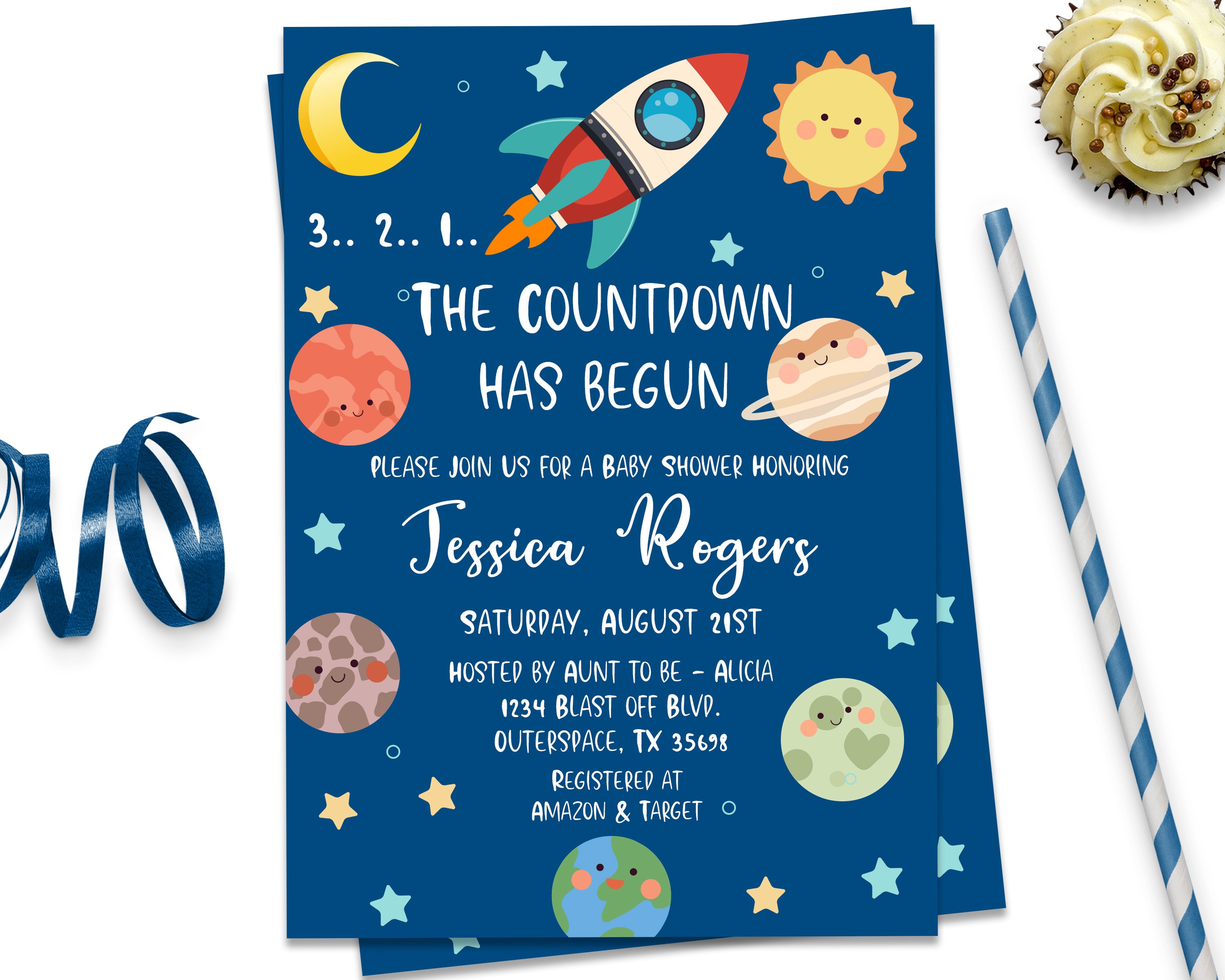 Space Themed Baby Shower Invitation Editable Template ID160 Etsy