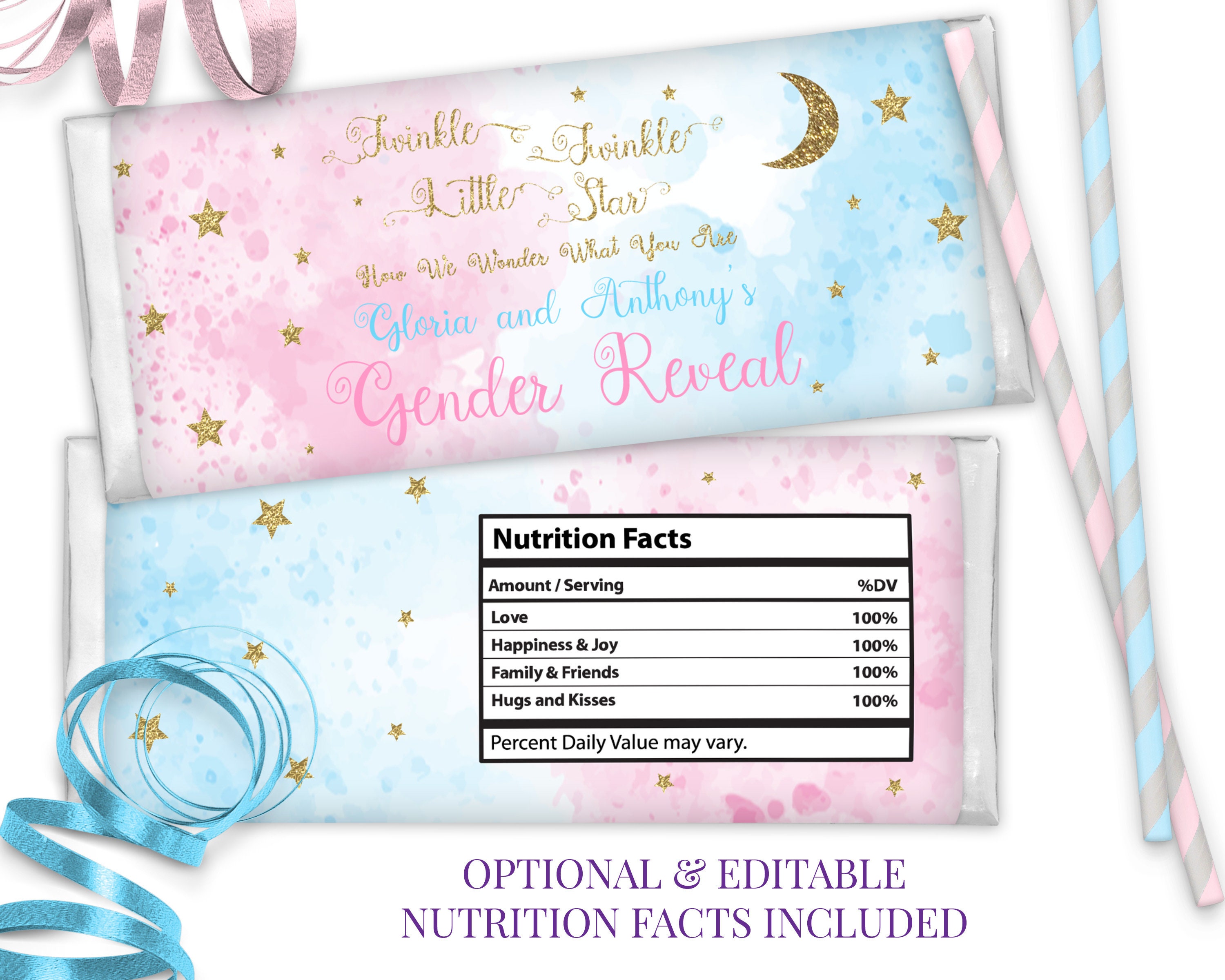 Candy Wrappers Candy Making ID172 Gender Reveal Candy Bar Wrappers