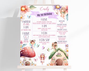Fairy First Birthday Milestone Poster Editable Fairy 1st Birthday Milestone Chart Enchanted Garden Fairies Milestone Board ID196
