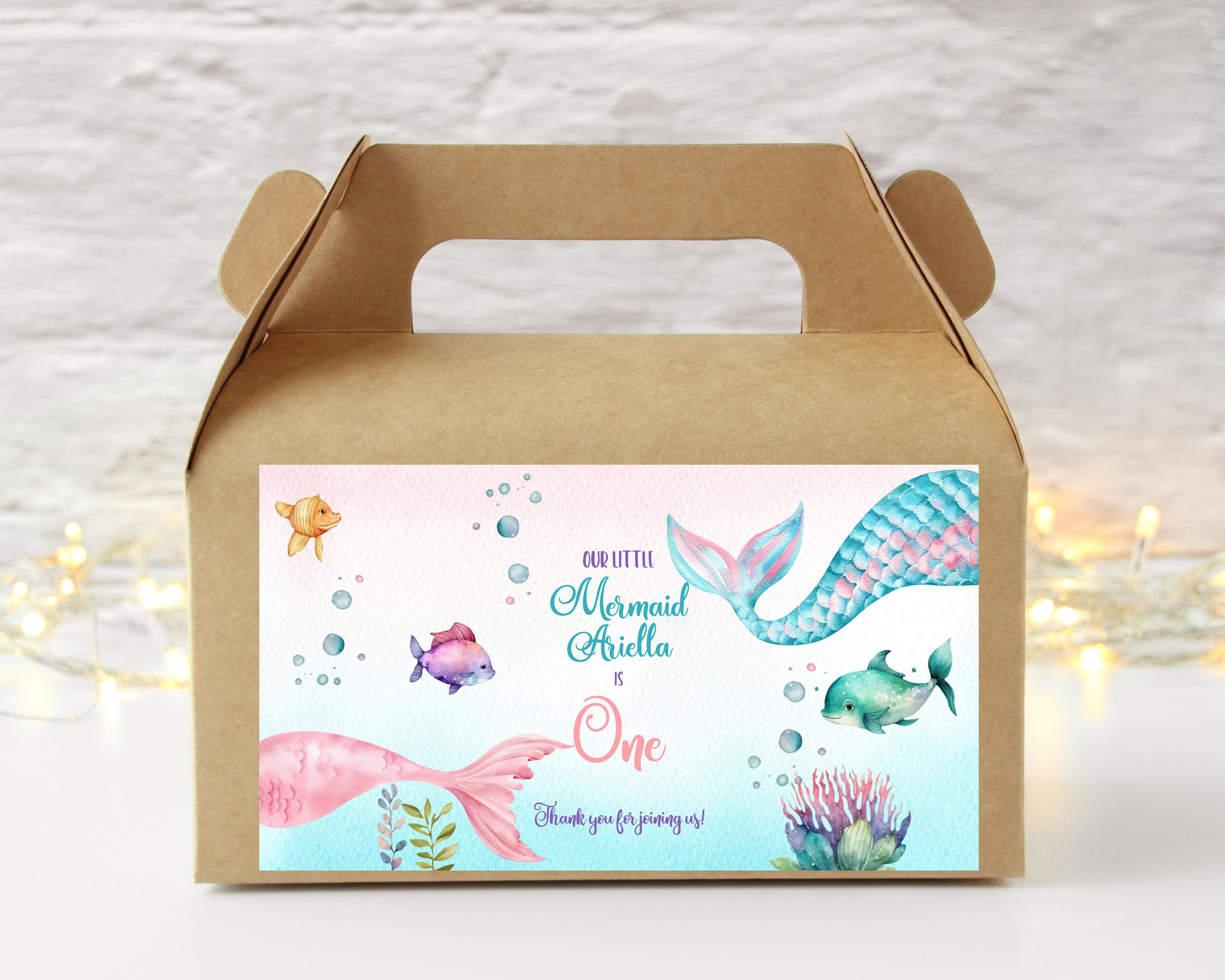 Mermaid First Birthday Gable Box Labels Editable Mermaid Favor Gable ...