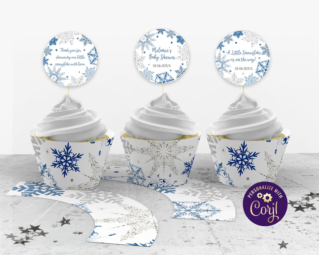 Editable Snowflake Cupcake Toppers and Wrappers Blue Winter Wonderland ...
