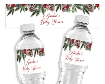 Baby Shower Water Bottle Labels Winter Printable Bottle Wrappers Christmas Baby Shower Water Bottle Sticker  ID205