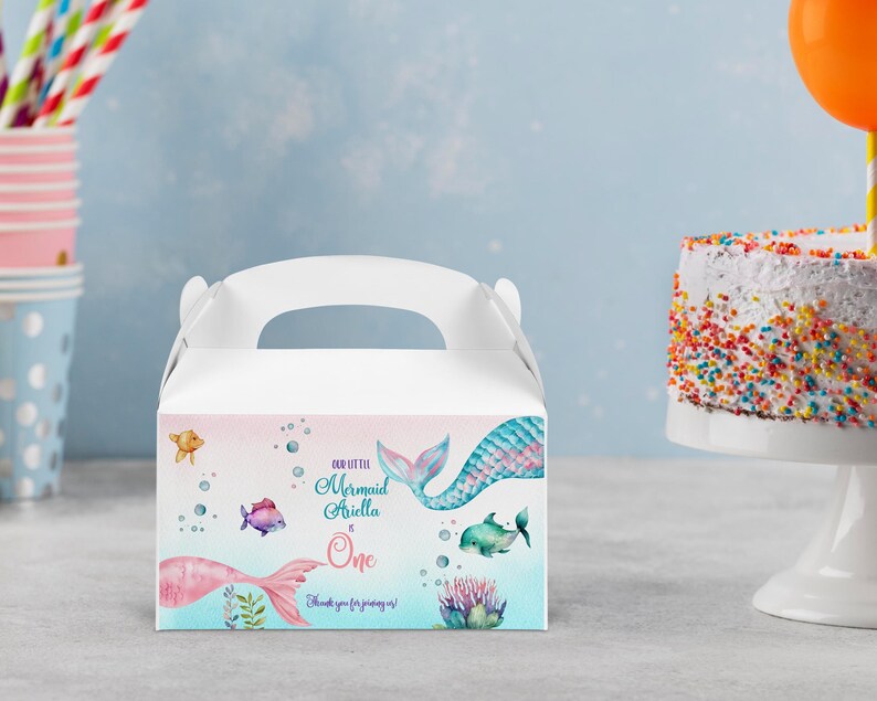 Mermaid First Birthday Gable Box Labels Editable Mermaid Favor Gable ...