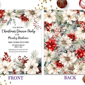 Editable Poinsettia Christmas Party Invitation Xmas Invitation Holiday Evite Classy Christmas Gift Exchange Party Family Gathering ID257 image 2