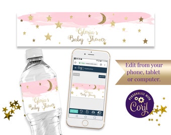 Twinkle Twinkle Little Star Water Bottle Labels, Editable, Digital Download, ID155